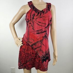 Parsley & Sage Tunic Red Black Knit Sleeveless  Sz M Artsy Quirky Art To Wear